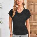 Cakulo Summer Crochet Tops for Women 2025 Short Sleeve V Neck Hollow Out Knit Beach Cover Up Casual Sweater Top (XL)