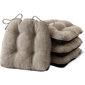 IPYNBAP Chair Cushions for Dining Chairs Set of 4, Kitchen Chair Cushions, Chair Pads with Ties and Non Slip Backing, Tufted Memory Foam Seat Cushion 4 Pack, 18" x 18" x 4", Khaki