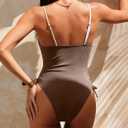 Leoparts Women's Sexy One Piece Swimsuit V Neck Cutout Bathing Suit High Cut Color Block Swimwear Monokini (M)