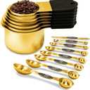 Magnetic Measuring Cups and Spoons Set, Including 7 Stainless Steel Nesting Gold Measuring Cups & 8 Magnetic Gold Measuring Spoons with 1 Leveler for Cooking & Baking