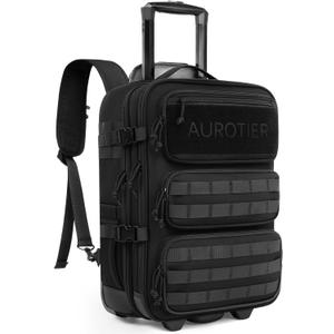 AUROTIER Rolling Tactical Laptop Backpack, 17 Inch Wheeled Computer Backpack for Men and Women, Roller Carry on Luggage for Work Travel, Overnight Molle Outdoor Hiking Bag with Wheels, Black, Medium