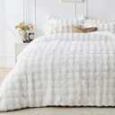Peace nest Fluffy Rabbit Faux Fur Bedding King Comforter Set Ultra Soft Plush Winter Solid Bubble Sherpa Reversible Comforters 3 Pieces Sets with 1 Comforter 2 Pillow Shams White