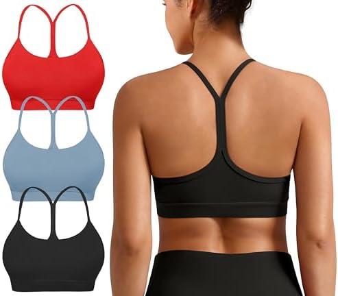Padded Y-Back Sports Bra for Women - Racerback Low Impact Spaghetti Strap for Yoga Workout Top, L