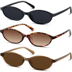KUGUAOK Retro Oval Sunglasses for Women 90s Design Small Cat Eye Sun Glasses UV Protection Y2k Trendy Narrow Shades