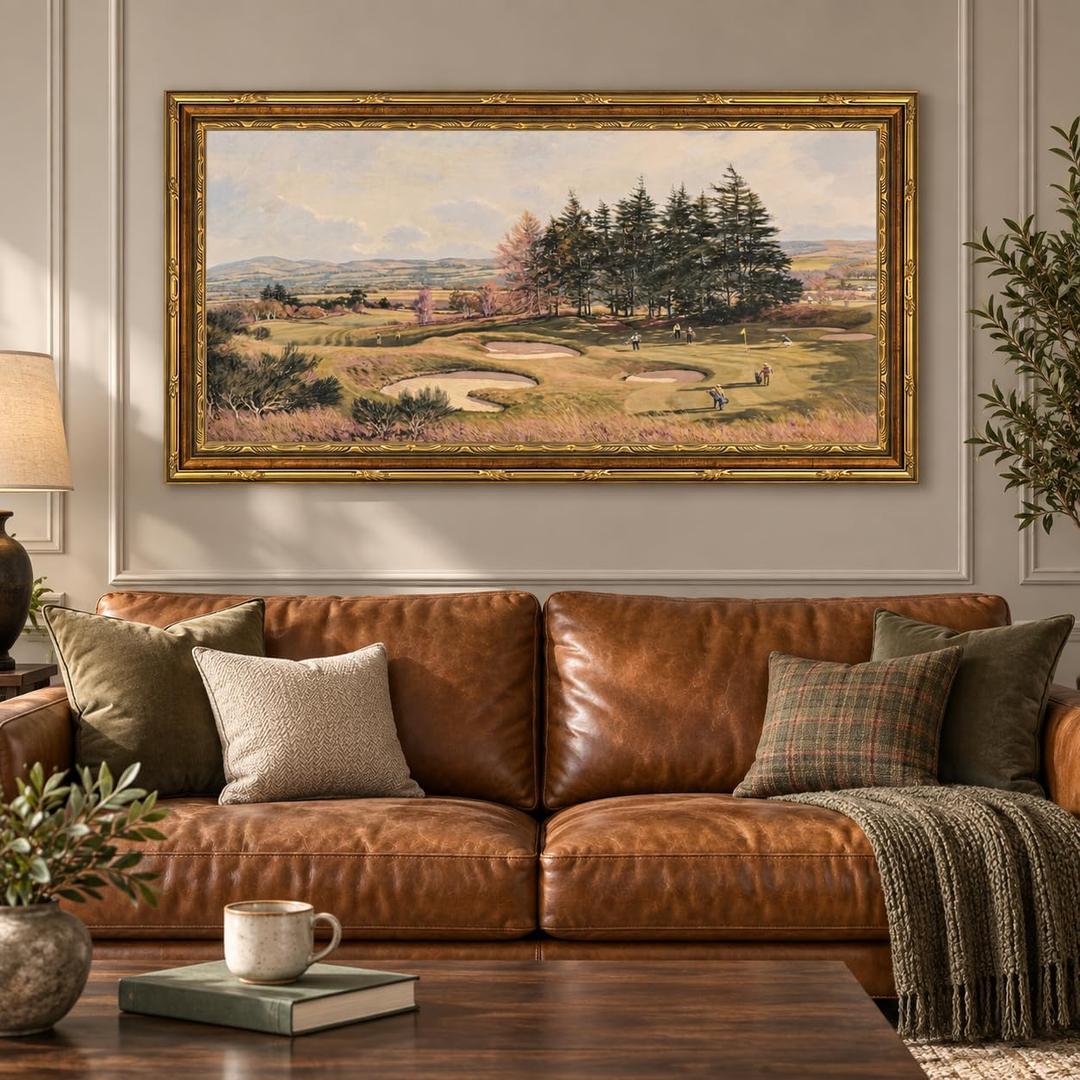 Framed Large Vintage Farmhouse Country Golf Course Canvas Wall Art 24×48 in