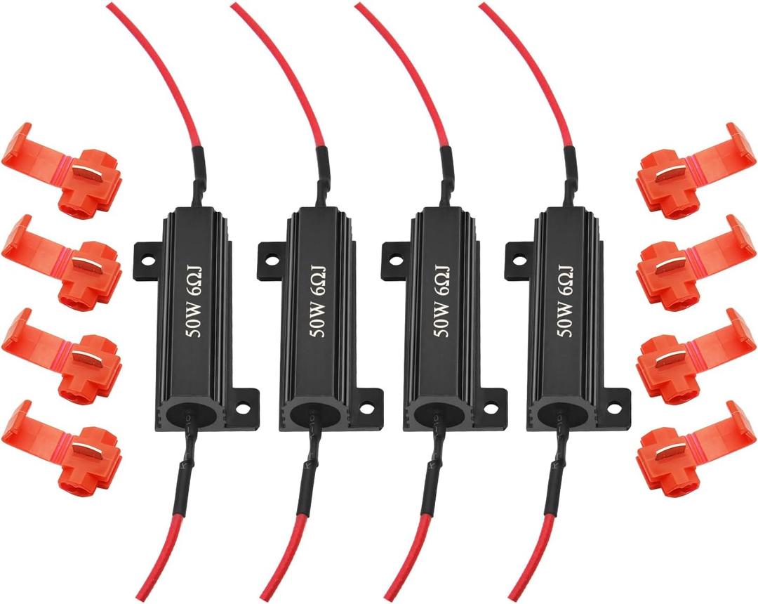 AUXLIGHT 4Pcs Quality 50W 6ohm Load Resistors - Fix LED Turn Signal Blinker/Error Code (Resistors get very hot during working) - Black