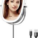 EAPUDUN Lighted Makeup Mirror 9"  2-Sided Tabletop Vanity Mirror with 7X Magnification, 3 Color Lighting Modes, Rechargeable, 360 Rotation, 84 LED Lights (Chrome)