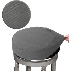 BUYUE Bar Stool Covers, Luxury Fabric Dia.16-18" Round Crease-Resistant Stretchy Washable Jacquard Dustproof Stool Seat Slipcover, L-Grey-1 Count