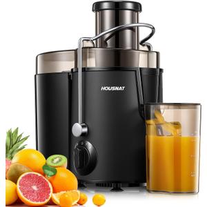 Juicer Machines, HOUSNAT Juicer Whole Fruit and Vegetables with 3-Speed Setting, Upgraded Version 400 W Motor Quick Juicing, Cleaning Brush and Juicing Recipe Included, Black