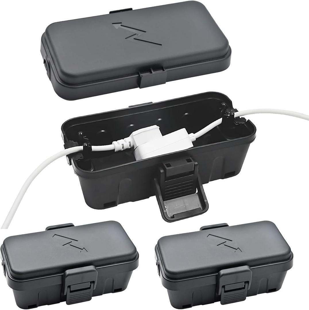 Hrensaw 3PCS Small Weatherproof Electrical Connection Box(Inner 5.5x3x2.2inch),Outdoor Electrical Box,Waterproof Extension Cord Covers for Plug, Extension Cables, Holiday Lights,Black