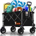 Collapsible Wagon Cart with Wheels Foldable, Folding Wagon Cart with All Terrain Wheel, Large Grocery Carts On Wheels, Heavy Duty Utility Wagons for Shopping Beach Sports Fishing Camping, 110L, Black