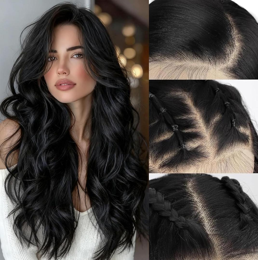 SUKRI Black Synthetic Lace Front Wig 134 HD Lace Wave Wig 26 Inch Long Wavy Wigs with Baby Hair Synthetic Lace Front Wig for Women Daily Party Use