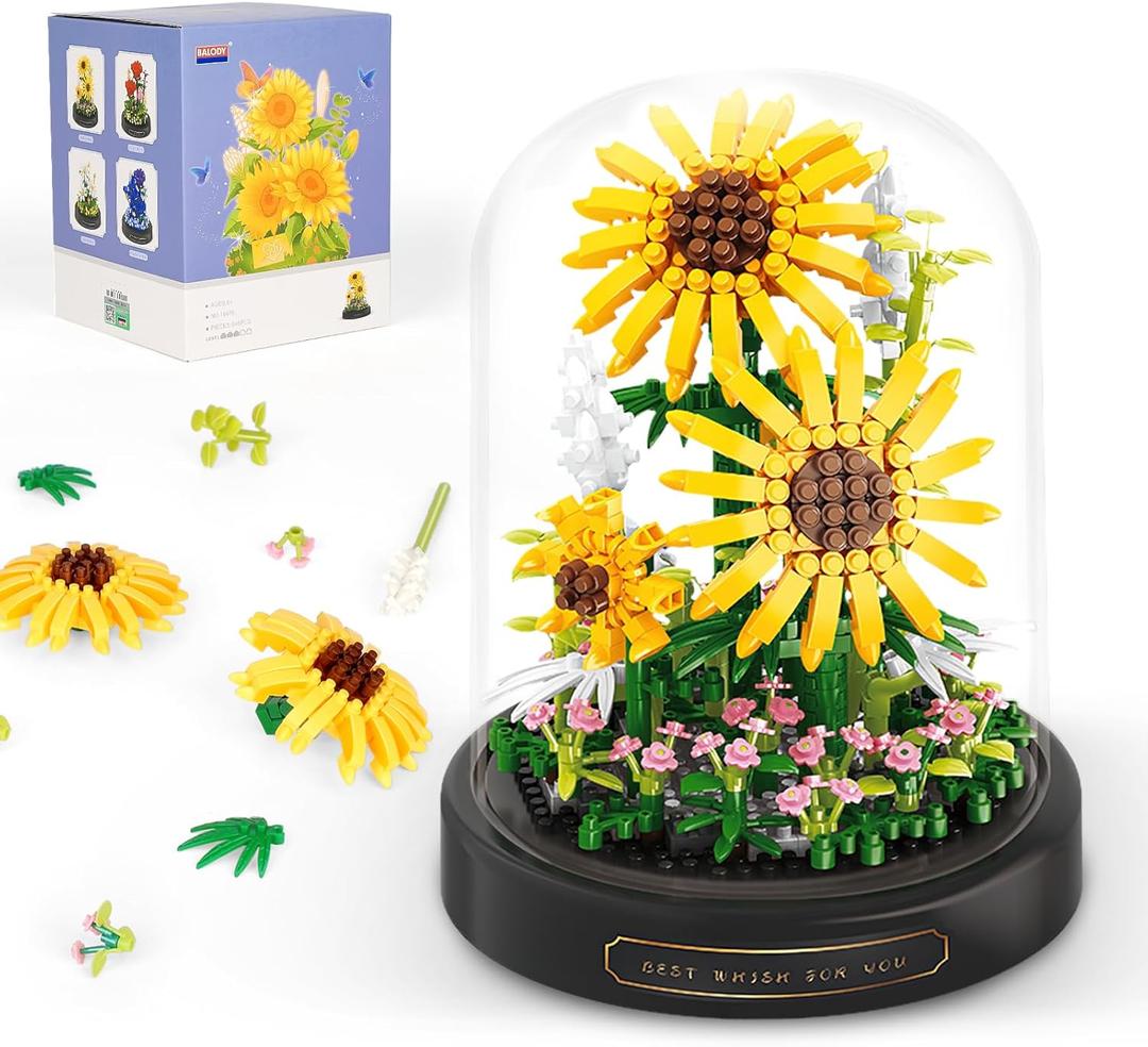 QLT QIAOLETONG Flower Bouquet Building Set, 545 PCS Sunflower Mini Building Blocks Kit for Adults Kids, Flowers Botanical Collection for Home Decor, for Her Mom Women