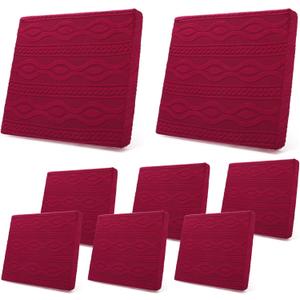 Newwiee 8Pcs Stretch Patio Cushion Covers Outdoor Cushion Covers for Patio Furniture Replacement Couch Sofa Slipcovers Jacquard Textured Soft Fabric Washable Furniture Protector(Wine Red,Elegant)