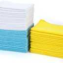 Amazon Basics Microfiber Cleaning Cloths, Highly Absorbent, Scratch-Free, Ultra-Soft, Non-Abrasive, Reusable and Washable, 16" x 12", Blue/White/Yellow, 24-Pack