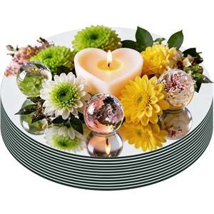 10PCS 12inch Round Mirror Centerpieces for Tables Decorations, 2mm Acrylic Circle Mirror Trays Candle Plate Mirror Tiles for Craft, Birthday Graduation Wedding Table Decorations
