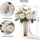 GLIDLION Wedding Bouquets Large for Bride Bridesmaid,White Champagne Artificial Roses Flowers for Wedding Church Decoration (9.5in)