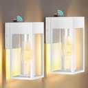 2 Pack Dusk to Dawn Outdoor Wall Lantern, Porch Lights Outdoor Light Fixtures Wall Mount, IP65 Waterproof Wall Mount Light, Outdoor Lantern for Porch Doorway Garage (White)