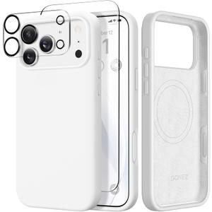 GONEZ Magnetic for iPhone 17 Pro Max Case, Compatible with MagSafe, [Screen Protector + Camera Lens Protector], Liquid Silicone Anti-Scratch Shockproof Protective Phone Case 6.9 inch, White