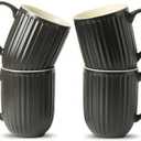 Hasense Coffee Mugs Set of 3. 16 Oz Large Ceramic Ribbed Latte Cups with Big Handle for Coffee, Tea and Cocoa, Modern Design & Light Weight, Microwave & Dishwasher Safe, Black