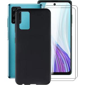 Case for Blackview A100 (6.67"), with [ 2 x Tempered Glass Protective Film] Black Soft Silicone Protective Cover Bumper Shockproof Phone Case for Blackview A100 - Black