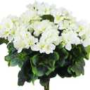 2 Pcs Artificial Geraniums for Outdoor Silk Geranium Flowers White Artificial Geranium Bush Faux Flowers Geraniums Branch for Garden Patio Grave Cemetary Vase Table Centerpiece Indoor Decor