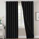H.VERSAILTEX 100% Blackout Curtains for Bedroom with Black Liner Full Room Darkening Curtains 84 Inches Long Thermal Insulated Back Tab/Rod Pocket Window Drapes for Living Room, 2 Panels, Jet Black
