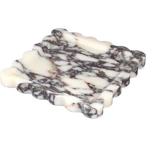 Square Marble Vanity Tray with Scalloped Edge - Natural Marble Perfume Tray Decor for Dresser, Vanity, Kitchen, Home Decor, Decorative Square Stone Tray - Calacatta Viola 8 * 8 inch