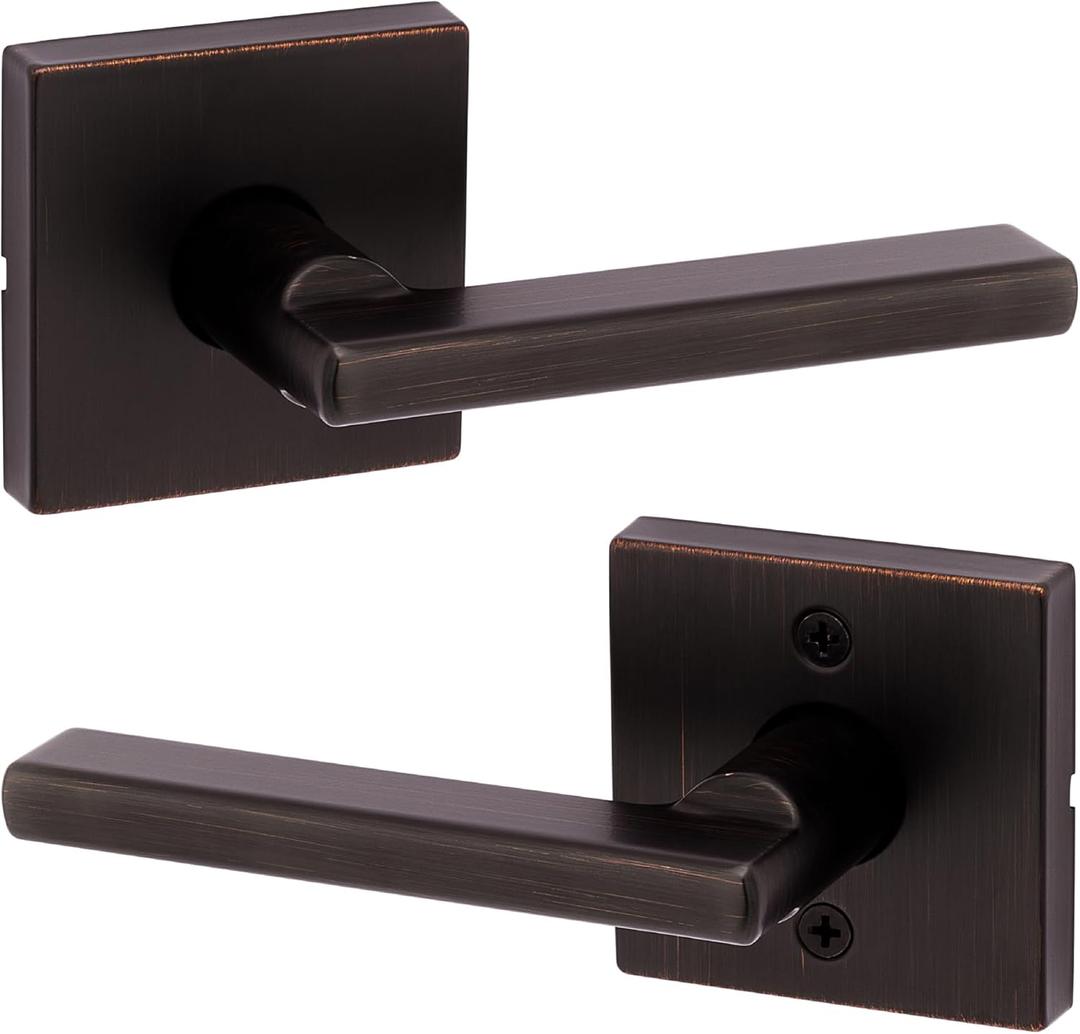 Kwikset Halifax Interior Passage Door Handle, Lever For Closet and Hallway Doors, Reversible Non-Locking Handle Lever, Venetian Bronze, with Microban Protection (1 Pack)