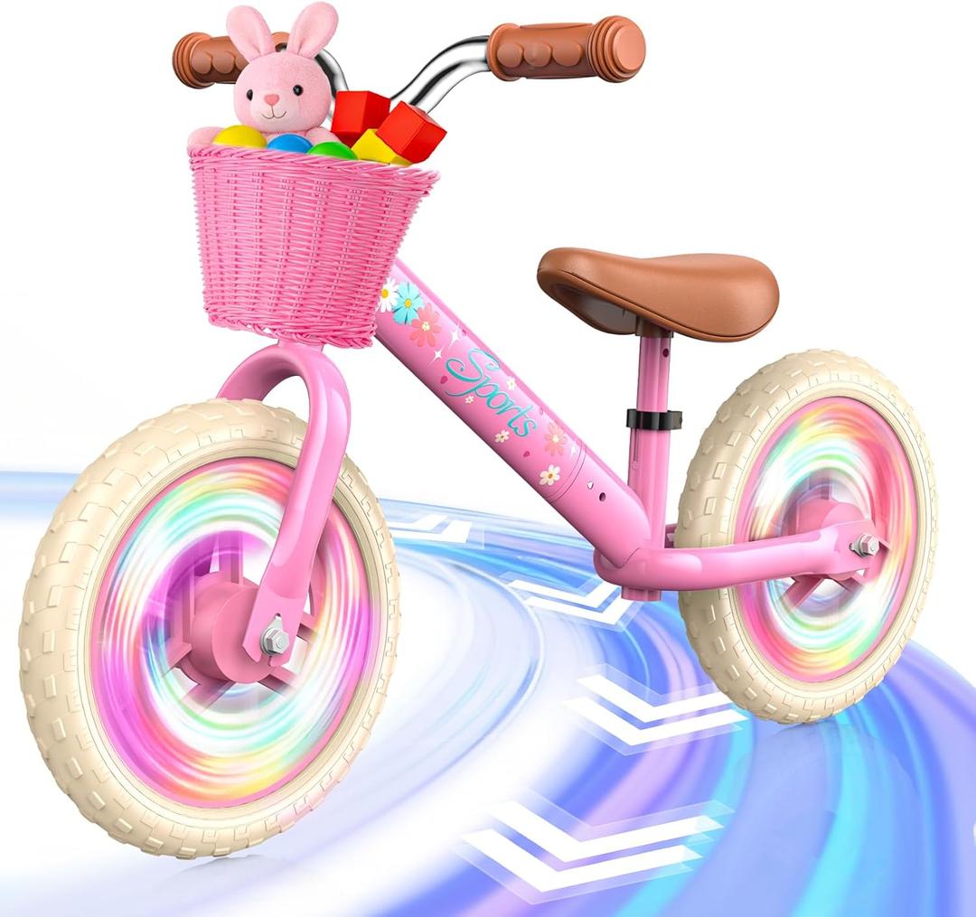 Toddler Balance Bike for 2-5 Year Old,Kids Balance Bike with Fender,Kids Bicycle for 2 3 4 5 Years Old Boy Girl Birthday Christmas Toy Gift,Adjustable Seat/Handlebar,Flat-Free LED Tires,10Min Assembly (Pink)