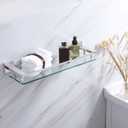 LANC Chrome Bathroom Shelf Glass Shelves 20-Inch Floating Tempered Glass Shelf Rectangular Stainless Steel Wall Mounted Silver Polished Shelves for Bathroom Kitchen Organizers Accessories, A7613CP, 53 cm x 19 cm x 20 cm