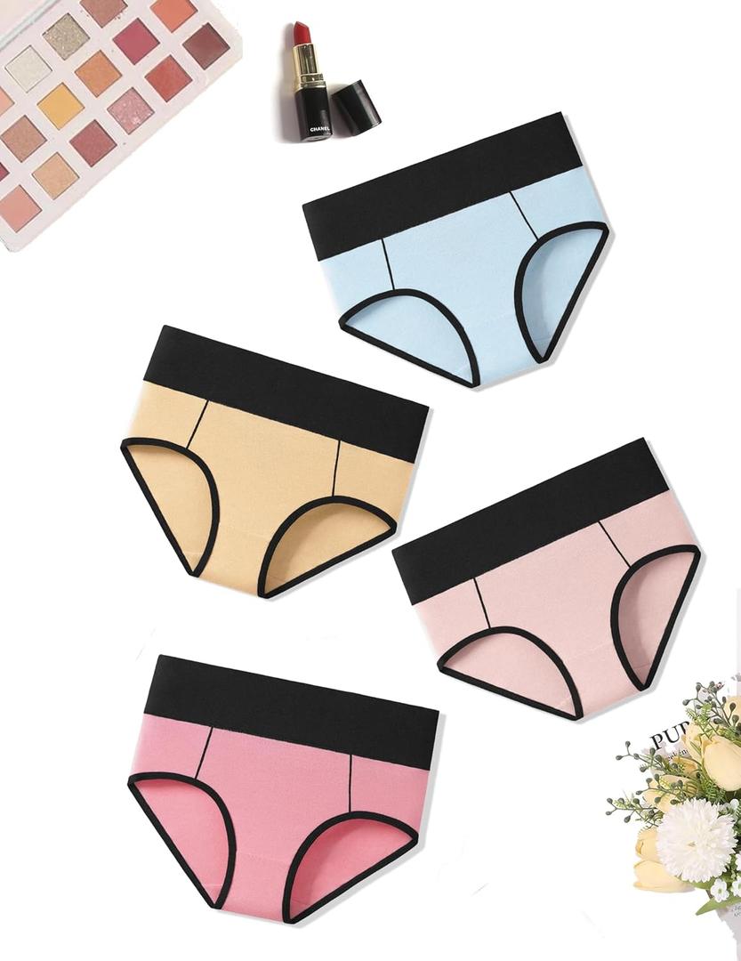 Avidlove Womens Underwear Cotton Hipster Panties High Waist Briefs Color Clash Underpants 1-4 Packs (XX-Large)