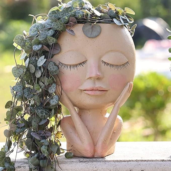Face Planter, Head Planter, Plant Pots Indoor, Plant Pot for Home Decor, Flower Pots with Drainage, Cute Planters for Women, Succulent Pots, Face Flower Pot(7.2 Inch)