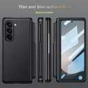 for Samsung Galaxy Z-Fold-6 Case: Support All Magsafe Accessories | Fold 6 New Slim S Pen (2024) Holder & Generic Stylus | Hinge Protection, Leather Back, Screen Protector - Black