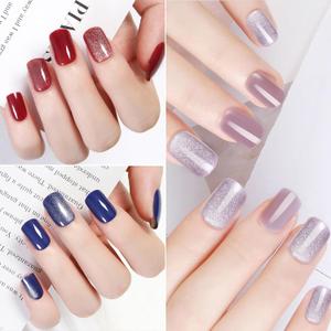 Press On Nails Short - Purple Red Blue Short Square, Cat Eye Reusable Nails Press Ons, Fake Nail with Adhesive Tabs, 12 Sizes 24 Pcs Nail Kit with 1 Prep Pad, 1 Manicure Stick, 1 Mini File (3Pcs)