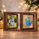 Family Handprint Frame Kit, Dual Rotating Photo & Handprint Display, DIY Keepsake Craft with Wooden Frame, Non-Toxic Paints, Baby Hand & Footprint Kit, Gift for Grandparents & New Parents (Brown), Dual Spin - Handprint & photo