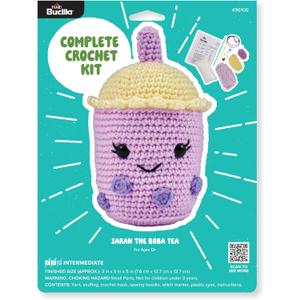Bucilla Complete Crochet Kit, Sarah The Boba Tea, 5"