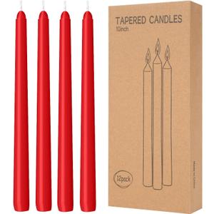 LYOBATH 12 Pack Red Taper Candles - Taper Candles 10 Inch Dripless, Smokeless & Unscented - 8 Hours Long Burning - Hand Poured Tall Candlesticks - Ideal for Weddings, Dinner Parties, and Home Decor