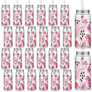24 Pcs Flamingo Plastic Cups with Lids and Straws Flamingo Party Favors Bachelorette Cups 13.5oz Reusable Drinking Tumblers Bulk for Juice Water Coffee Tea Hawaiian Summer Beach Pool Birthday Party
