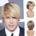 Mens Blonde Wig Short Layered Natural Synthetic Heat Resistant Wigs Halloween Cosplay Costume Halloween Wig