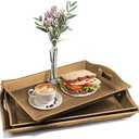 Set of 3 Large Serving Trays w/Handles Nesting Breakfast Serving Trays Afternoon Tea Tray Decorative Rectangular Display Tray Set Nested Food Tray Butler Serving Tray for Kitchen Party Dinner Snack