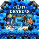 Vlipoeasn 90PCS Video Game Party Decorations Set - Blue 5th Birthday Supplies - Video Game Backdrop, Balloons, Tablecloth, Gamer and Foil Balloons