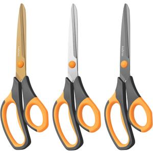 Titanium Scissors, Premium 8.6 All Purpose Scissors, Ultra Sharp Stainless Steel Blades, Comfortable Grip, Great for Craft, Office, School and Everyday Use, Black/orange, 21.8cm, Pack of 3