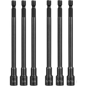 6pcs SAE 1/4 and 5/16 Magnetic Nut Driver Set, 6 inch Long Nut Setter Set, Impact Power Hex Nut Driver Drill Bit, Magnetic Socket Impact Drill Bit Tool