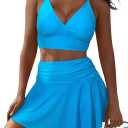 Pink Queen Women's High Waisted Bikini Set Two Piece Swimsuit V Neck Spaghetti Straps Swim Skirt Bathing Suit (XXL)