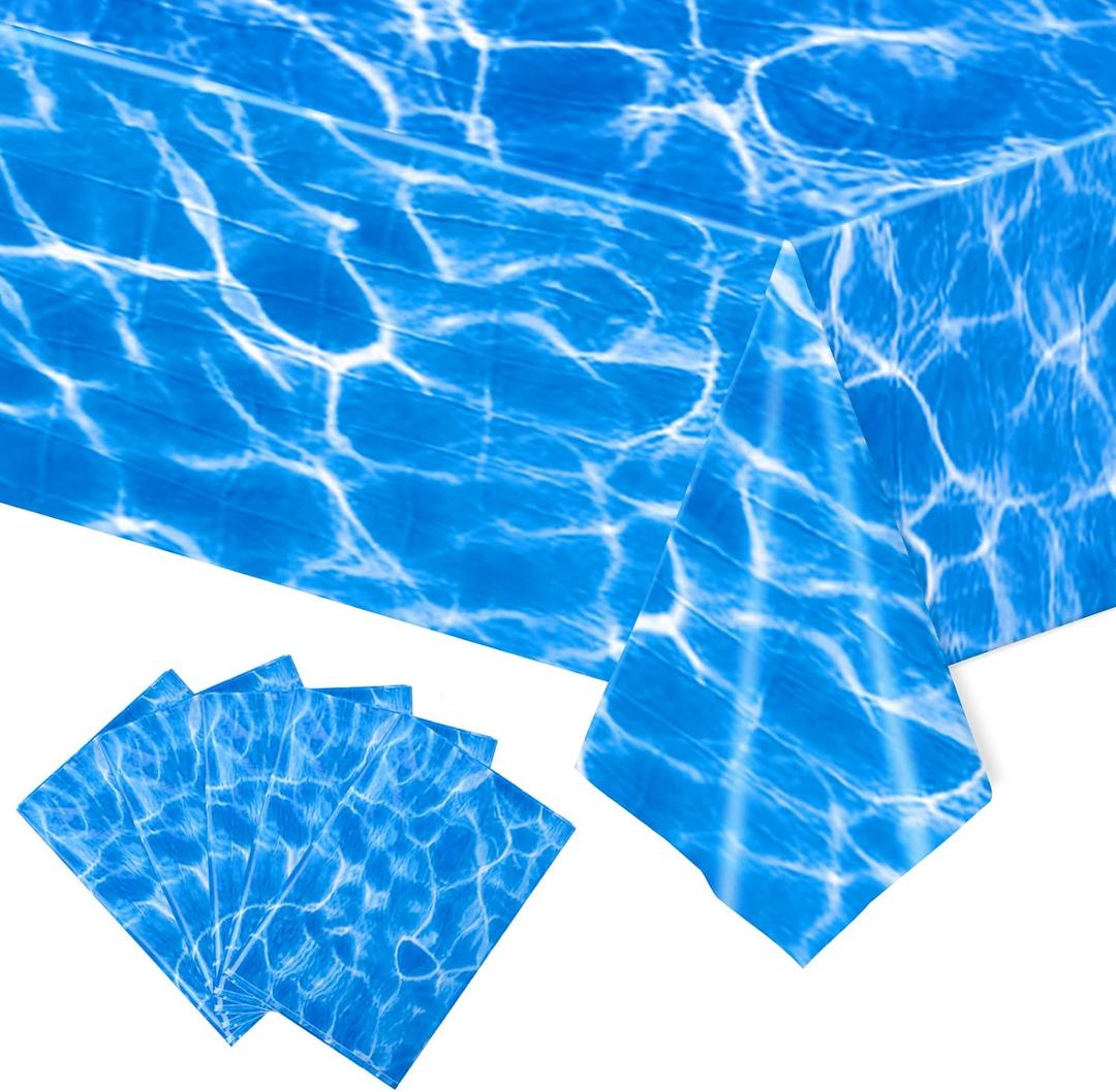 Kesfey 8 Packs Ocean Wave Tablecloth 54 x 108 Inch Water Print Plastic Table Cloths Waterproof Ocean Party Table Covers with Sea Background for Beach Birthday Party Decoration Wallpaper Supplies