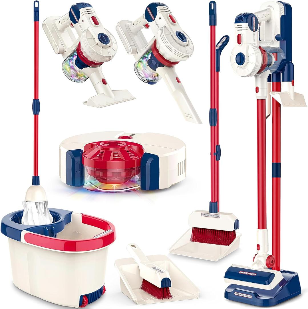 Kids Cleaning Set 12 Piece, Toy Vacuum Cleaner Set for Toddlers Kids Broom and Mop Set Pretend Play Home Cleaning Toys, Toy Kitchen Toddler Cleaning Set is A Great Toy Gifts for Boys & Girls Ages 3+