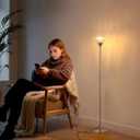 Shenmoyl Floor Lamps for Living Room, Bedroom, Nickel Standing Lamp with 12W Bulb, Vintage Floor Lamp for Reading, Nursery, Corner (White Tulip)