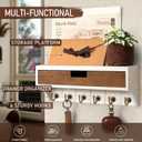 Rebee Vision Key Holder Wall Mount Room Decor, White & Retro Brown | Key Holder for Wall, Mail Organizer, 6 Key Hooks, Drawer Organizer, Wall Shelf, Home Organization, Apartment Essentials