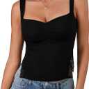Vrtige Women's Sexy Sweetheart Neck Lace Crop Tank Top Pleated Sleeveless Going Out Tops Y2K Fashion Slit Cami (Black, S)